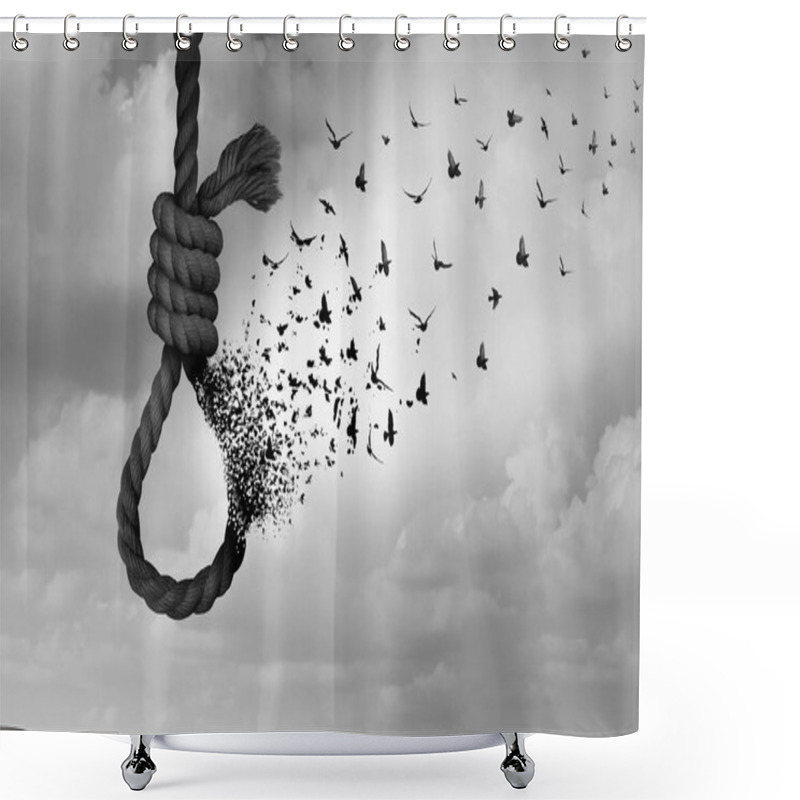 Personality  Psychology Of Suicide And Suicidal Severe Depression Therapy As A Mental Illness Health Concept As A Noose Transforming To Hope As A Surreal Idea Of Psychiatry In A 3D Illustration Style. Shower Curtains