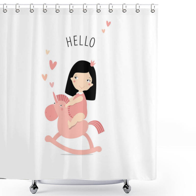 Personality  Little Girl On A Pink Unicorn Shower Curtains