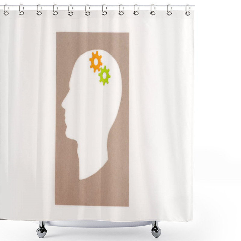 Personality  Top View Of Human Head Silhouette With Gears Isolated On White Shower Curtains