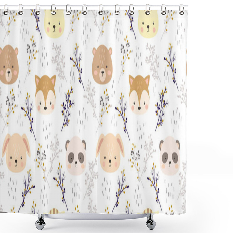 Personality  Cartoon Animals Repeat Pattern. Nursery Art Background. Children's Fabric Pattern Design. Shower Curtains