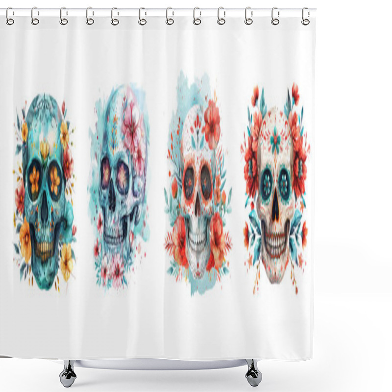 Personality  Sugar Skulls. Day Of The Dead Skull, Isolated On White Background. Dia De Los Muertos. Mexican Sugar Skull. Design Element For Logo, Emblem, Sign, Poster, Card, Banner. Vector Illustration. Color Shower Curtains