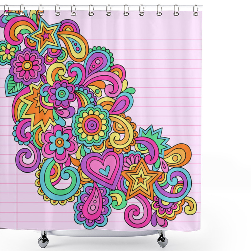 Personality  Flower Power Doodles Groovy Psychedelic Flowers Vector Set Shower Curtains