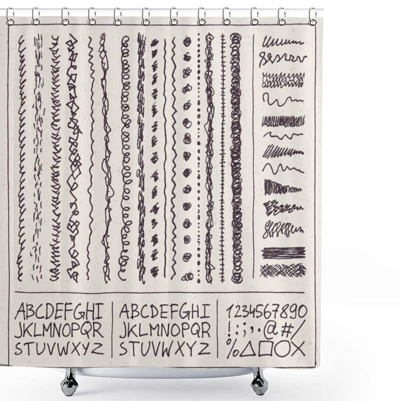 Personality   Doodle Squiggles Alphabet Set Shower Curtains