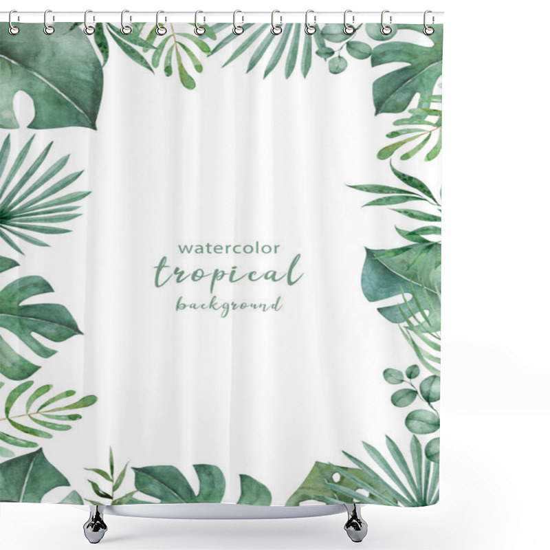 Personality  Hand Drawn Branches And Leaves Of Tropical Plants. Green Rectangle Horizontal Floral Frame With Liana Branches. Sketch. Space For Text. Shower Curtains