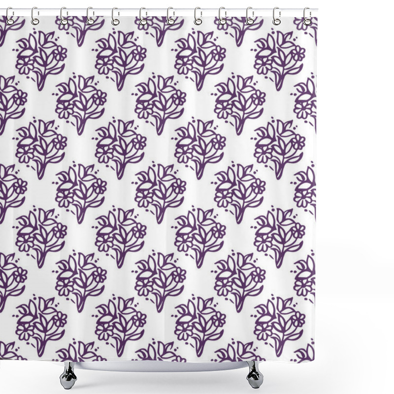 Personality  Seamless Pattern With Hand Drawn Violet Flowers On White Background Shower Curtains