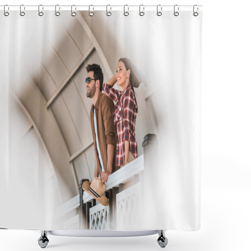 Personality  Smiling Cowboy And Cowgirl Watching Horse Races At Ranch Stadium Shower Curtains