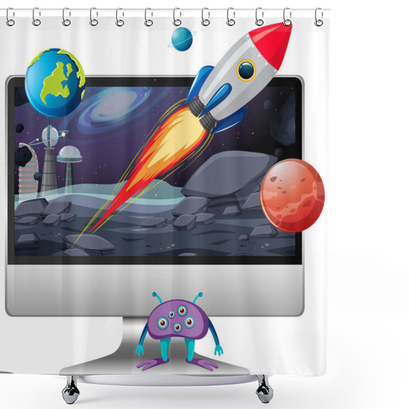 Personality  Space Scene On Computer Desktop Background Illustration Shower Curtains