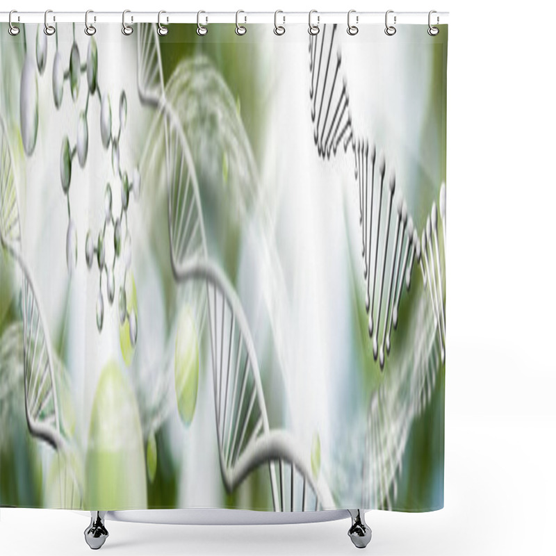 Personality  Abstract Image Of Dna Chain On Blurred Background. 3d Illustration Shower Curtains