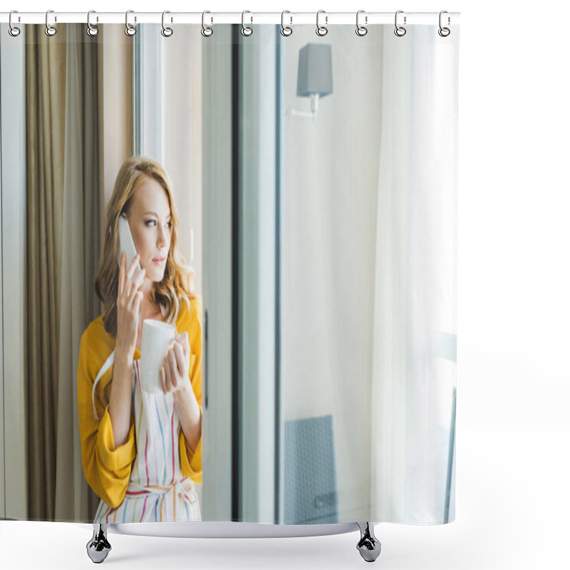 Personality  Woman Talking On Phone Shower Curtains