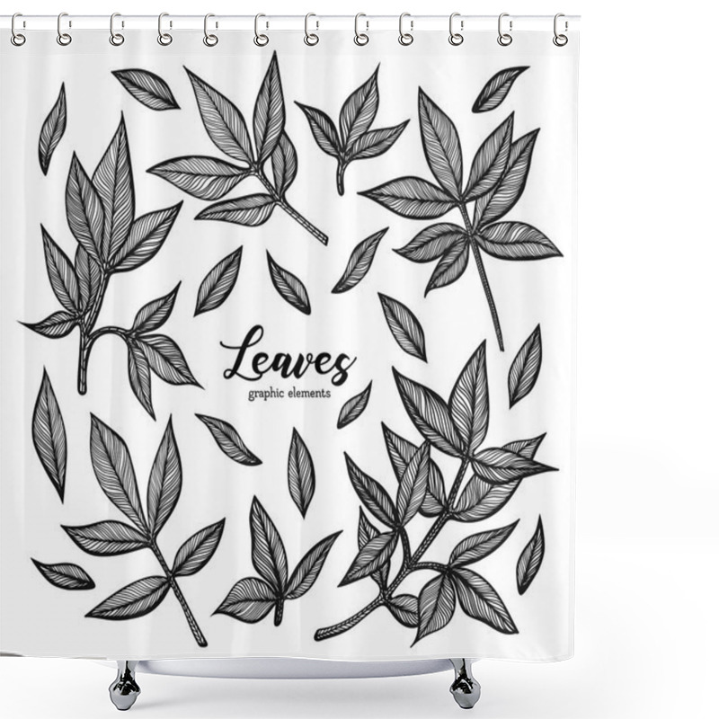 Personality  A Set Of Graphic Peony Leaves. Detailed Vector Illustration Of Hand Drawn Leaf. Elements For The Design Of Greeting Cards, Wedding Invitations And Other Printed Products. Shower Curtains