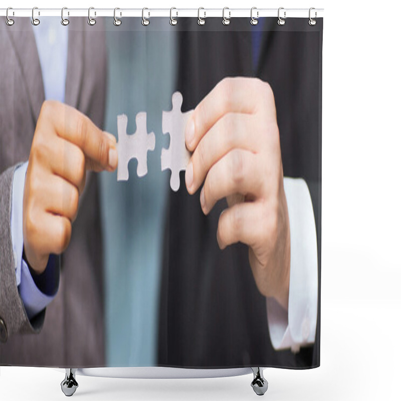 Personality  Businessman And Businesswoman With Puzzle Pieces Shower Curtains