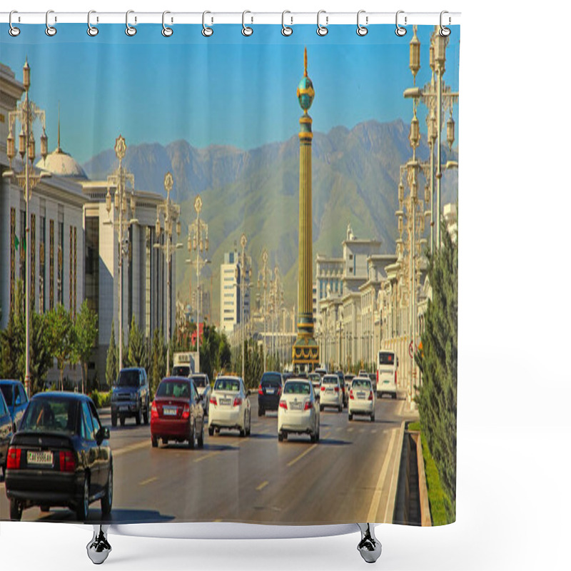 Personality  Ashgabat, Turkmenistan - May 02, 2019:  Modern Architecture Of Ashgabat. The New Modern Abstract Monument.  Ashgabat, Turkmenistan,  May 02, 2019. Shower Curtains