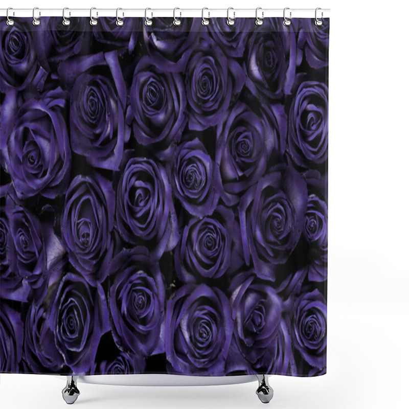 Personality  A Floral Background Of Open Rose Heads In A Rich, Deep Dark Purple Future Dusk, The Color Of The Year 2025. Seamless Floral Pattern Shower Curtains