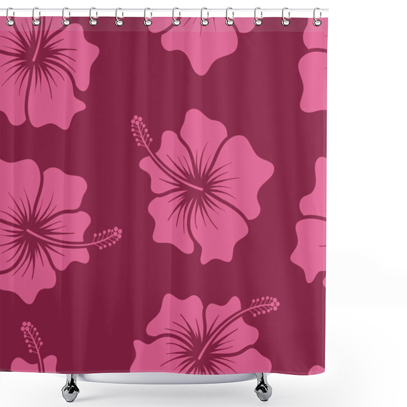 Personality  Tropical Pink Hibiscus Flowers Against A Rich Burgundy Background Shower Curtains