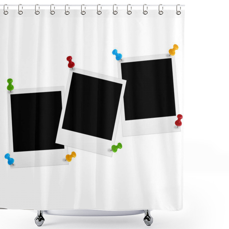 Personality  Blank Photo Frames And Photos On White Background Shower Curtains