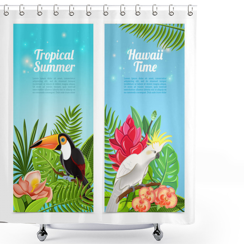 Personality  Tropical Island Birds Vertical Banners Set Shower Curtains