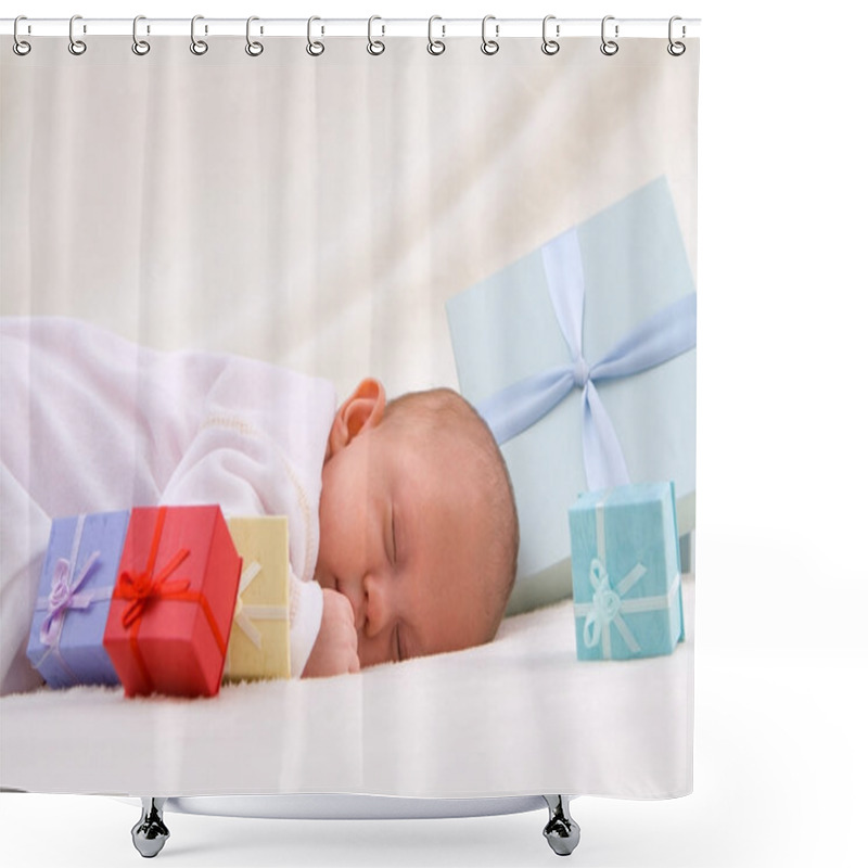 Personality  Baby Sleeping By Gift Boxes Shower Curtains