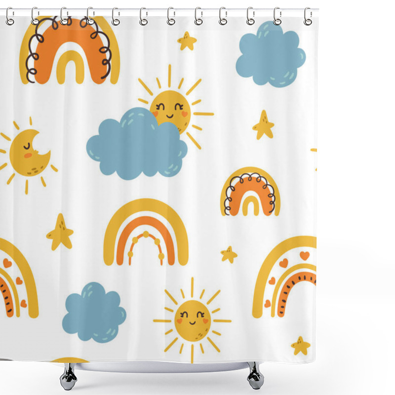 Personality  Cartoon Kids Seamless Pattern With Sun, Cloud And Rainbow Shower Curtains