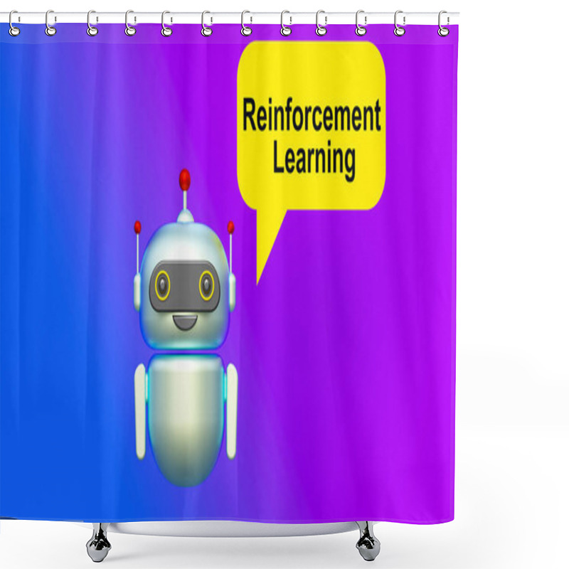 Personality  Reinforcement Learning Text In Speech Bubble And Helpful 3d Artificial Intelligence Robot. Color Gradient Background Shower Curtains