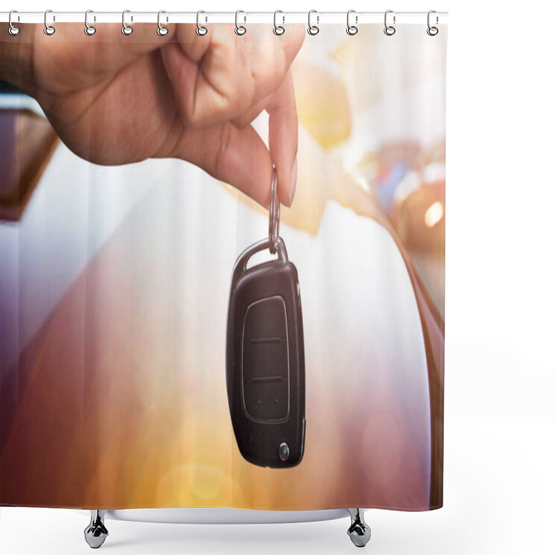 Personality  Close-up Of A Person's Hand Holding Car Key Shower Curtains