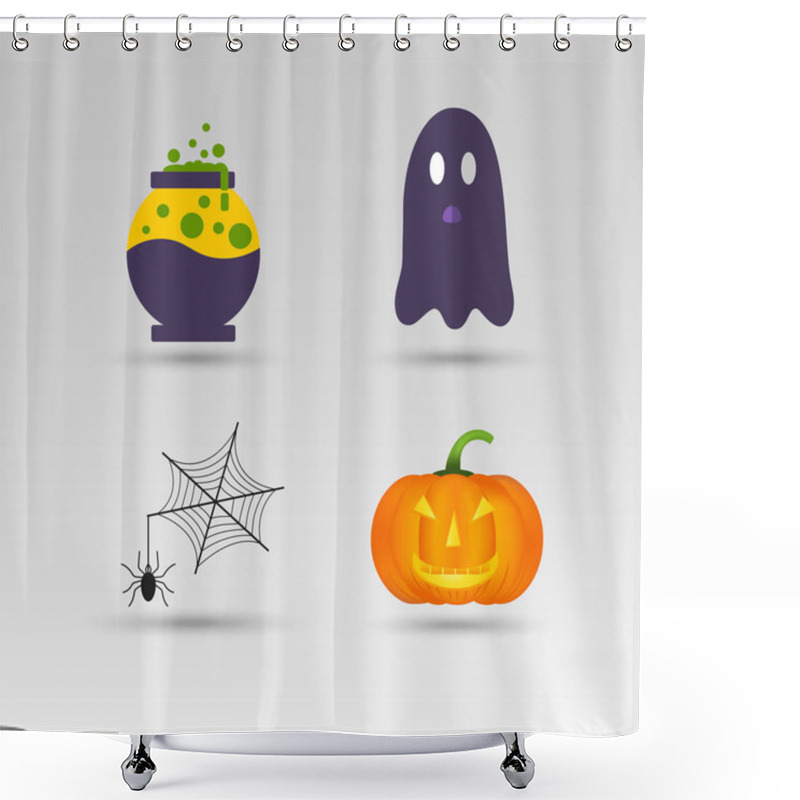 Personality  Set Of Cute Halloween Icons Shower Curtains