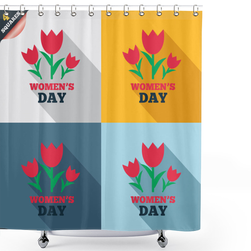 Personality  8 March Women's Day Sign Icon. Flowers Symbol. Shower Curtains