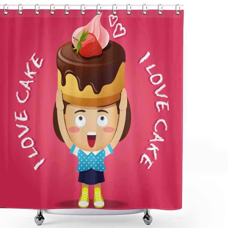 Personality  Happy Woman Carrying Big Cake Shower Curtains