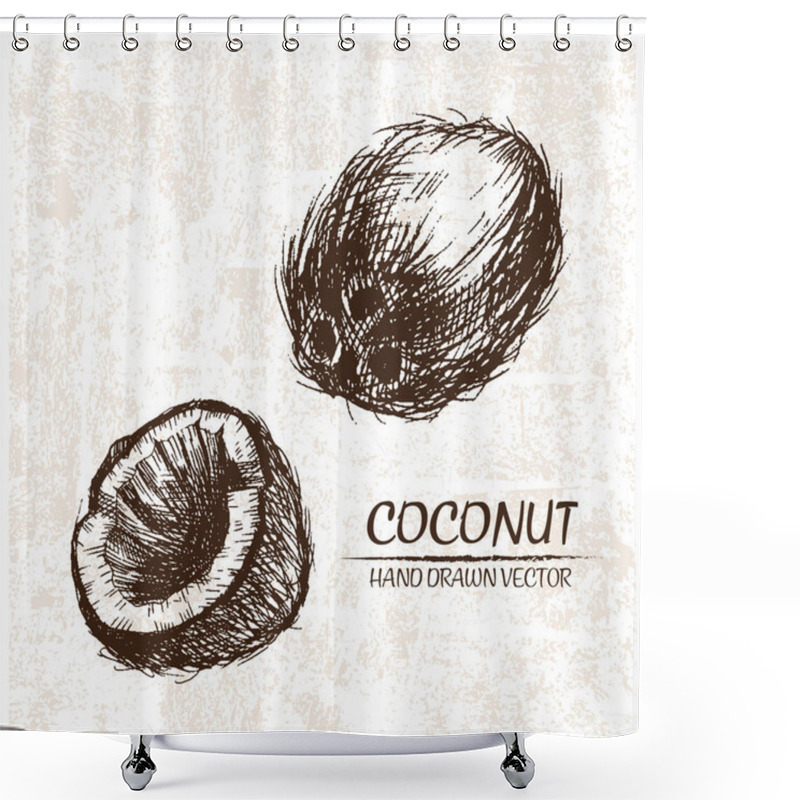 Personality  Digital Vector Detailed Coconut Hand Drawn Shower Curtains