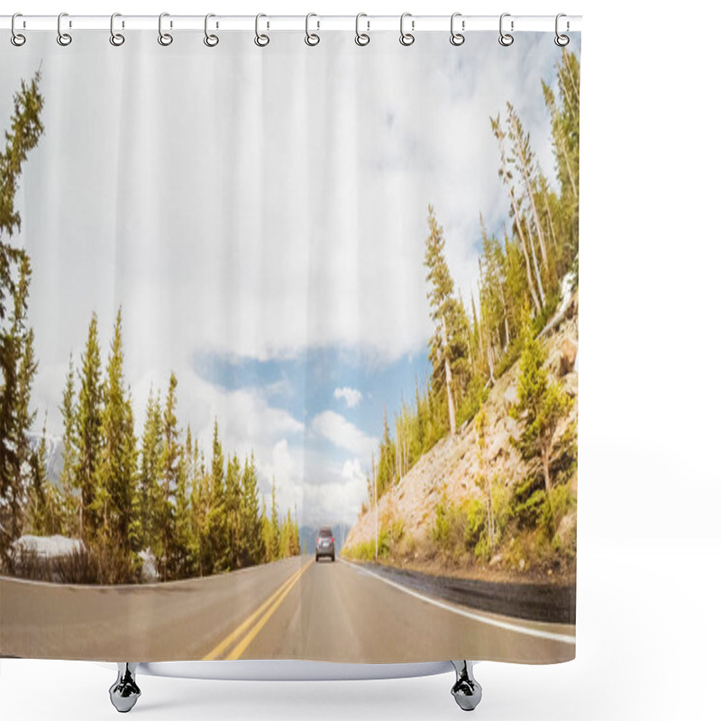 Personality  Driving On Trail Ridge Road On Openning Weekend Of The Season In Rocky Mountain National Park. Shower Curtains