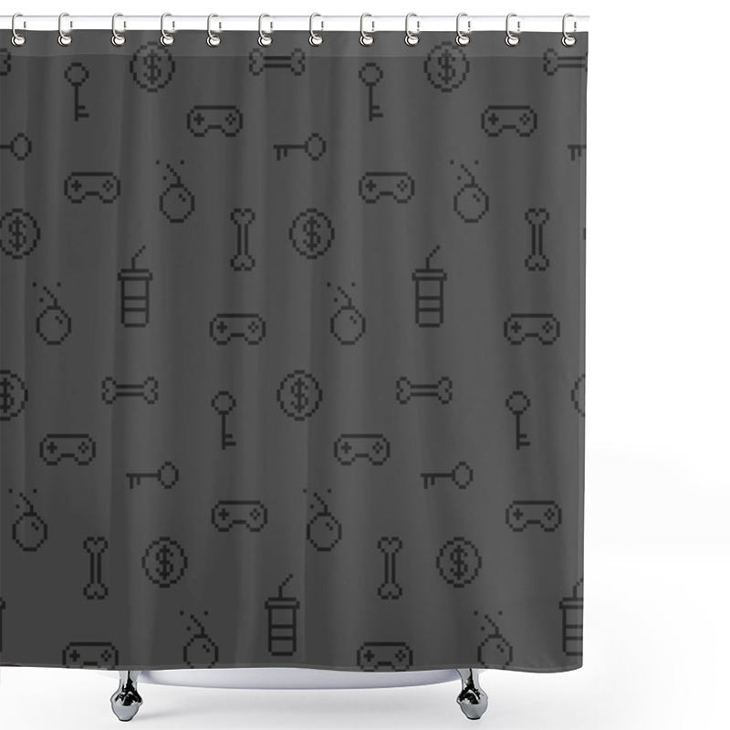 Personality  Seamless Oldschool Gaming Inspired Pattern, Game Icons, Achievem Shower Curtains