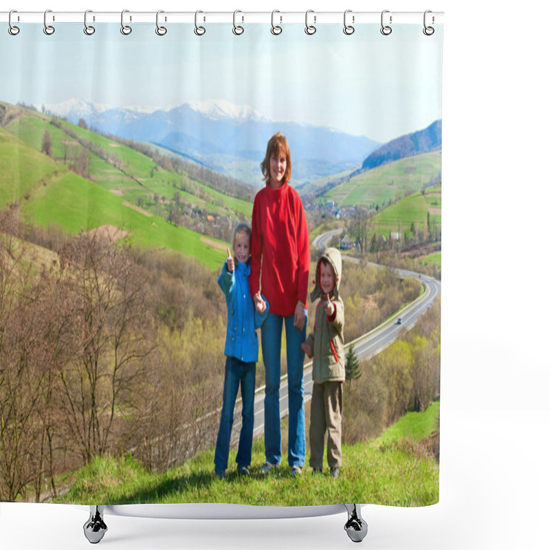 Personality  Tourist Family And Spring Mountain Country Valley View Shower Curtains