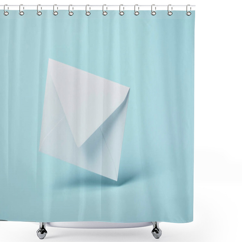 Personality  White And Blank Envelope On Blue Background With Copy Space  Shower Curtains