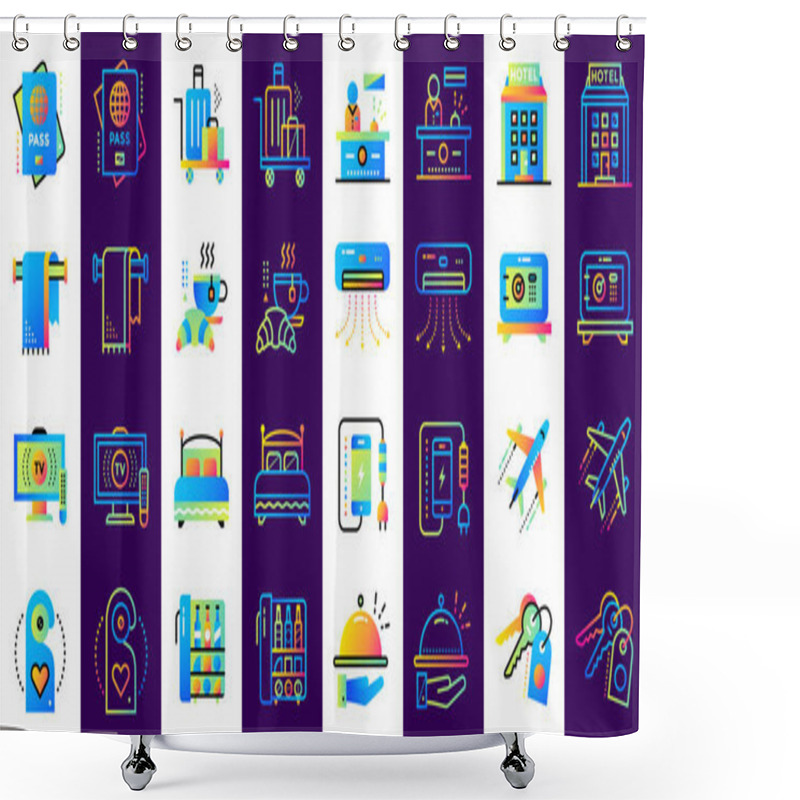 Personality  Falt Icon Set Of Hotel Services. Material Design Icon Suitable F Shower Curtains