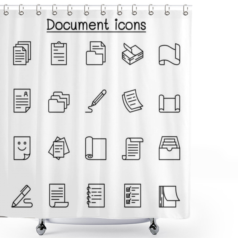 Personality  Document Icon Set In Thin Line Style Shower Curtains