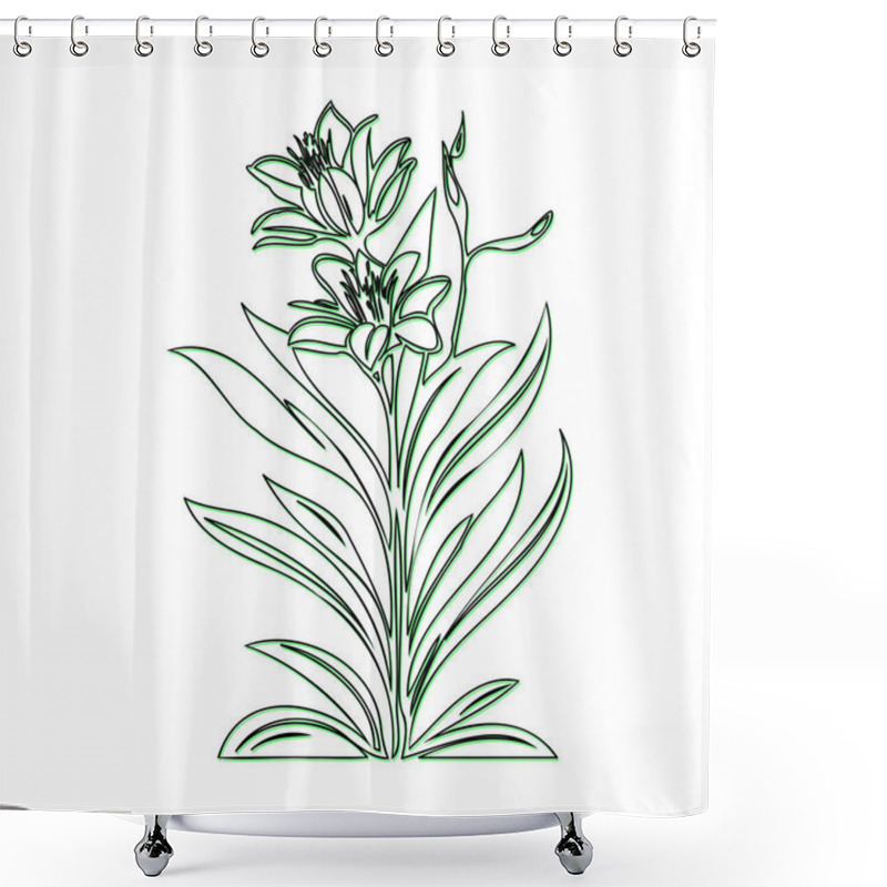 Personality  Line Art Illustration Of A Delicate Flower With Leaves Shower Curtains