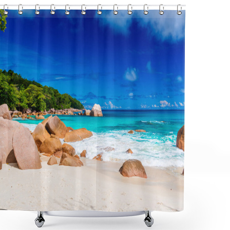 Personality  Tropical Beach On Seychelles Shower Curtains