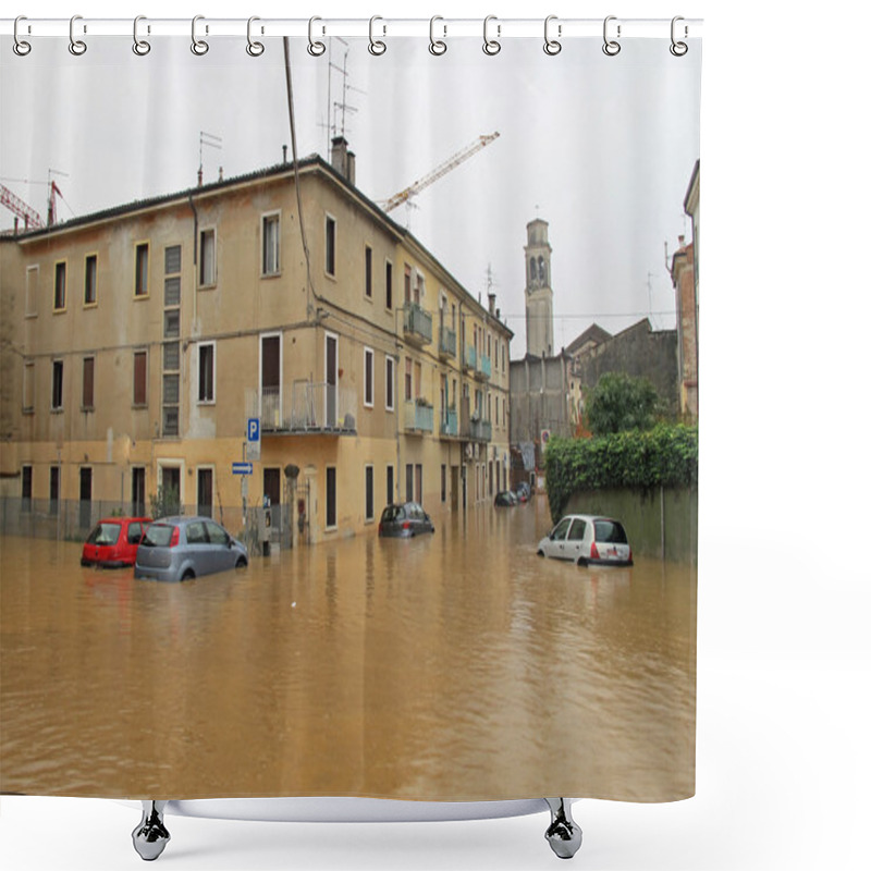 Personality  Cars In The Streets And Roads Submerged By The Mud Of The Flood Shower Curtains