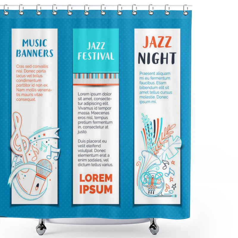 Personality  Jazz Festival Hand Drawn Vector Banner Templates Set. Night Live Performance Bright Outline On White Background Minimalist Poster Design Layout With Copyspace. Piano Keys Colorful Line Art Shower Curtains