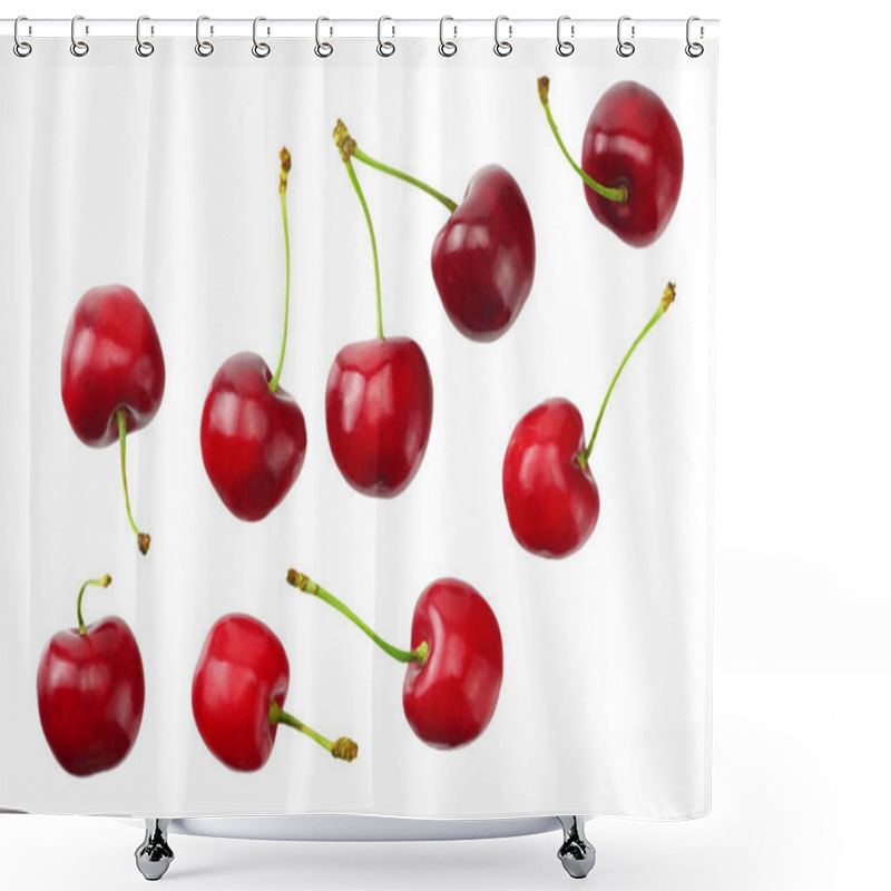 Personality  Red Cherry Isolated On White Background. Top View Shower Curtains