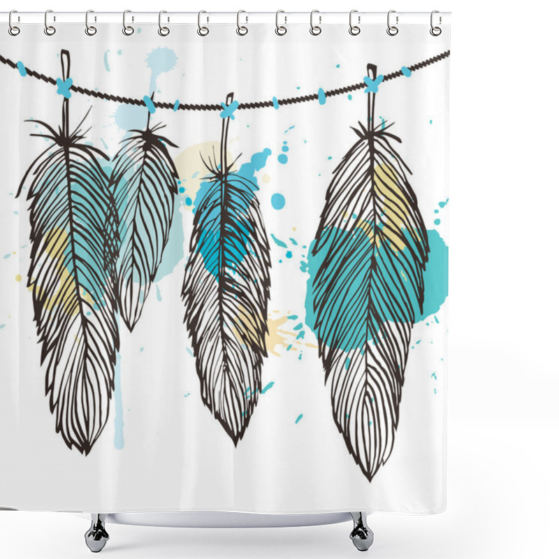 Personality  Aquarelle Feather Set Shower Curtains