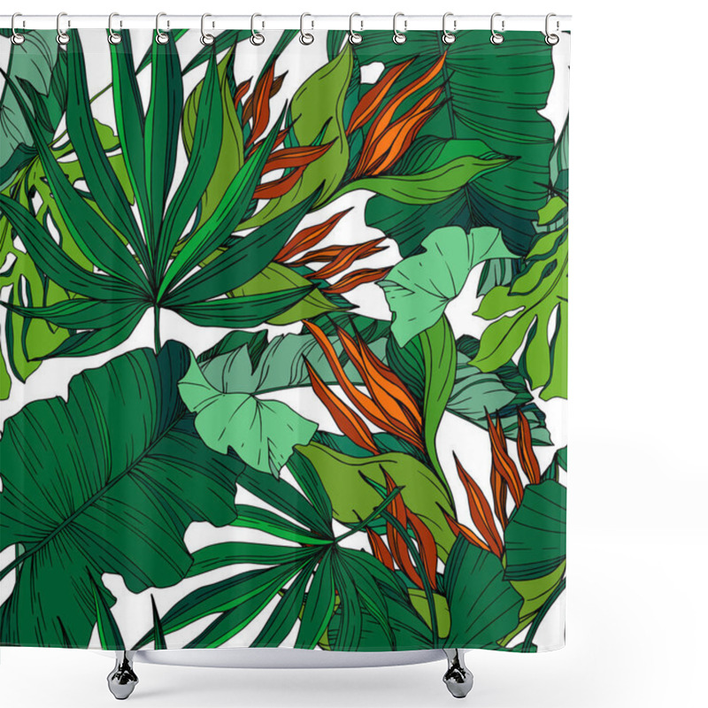 Personality  Vector Tropical Floral Botanical Flowers. Black And White Engraved Ink Art. Seamless Background Pattern. Shower Curtains