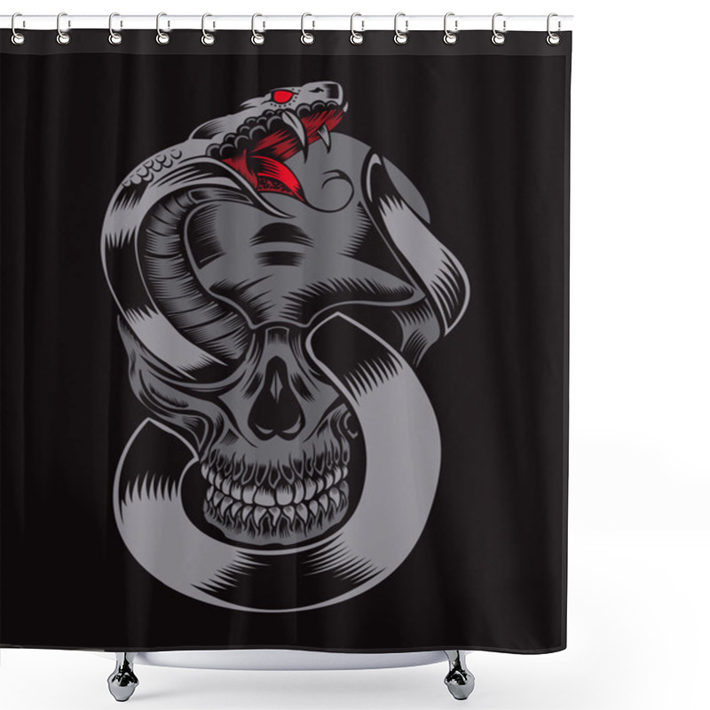 Personality  Illustration of skull with cobra. shower curtains