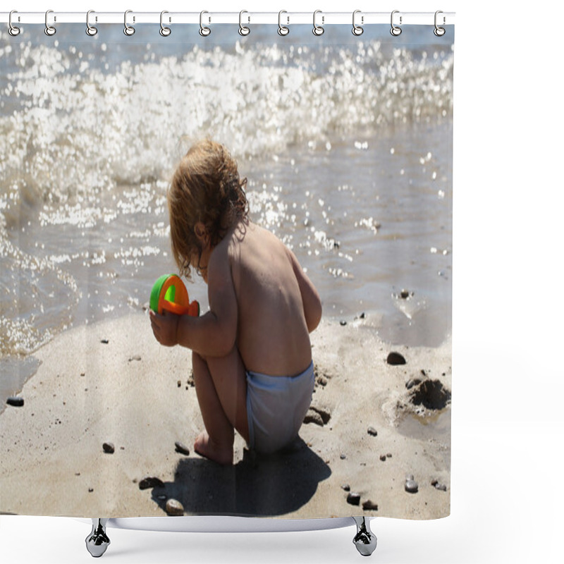 Personality  Little Boy On Beach Shower Curtains