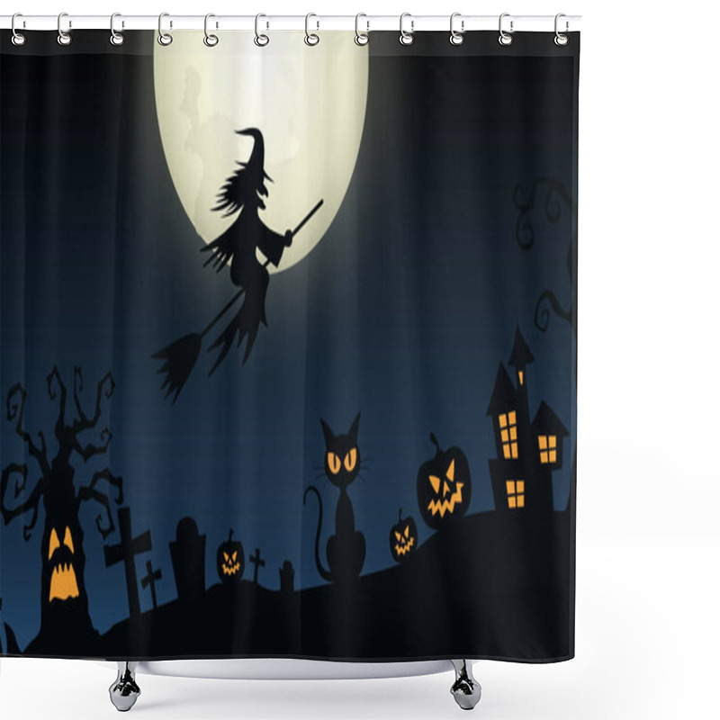 Personality  Halloween Celebration Background With Pumpkin And Horror Castle. Horror Halloween Background. Shower Curtains