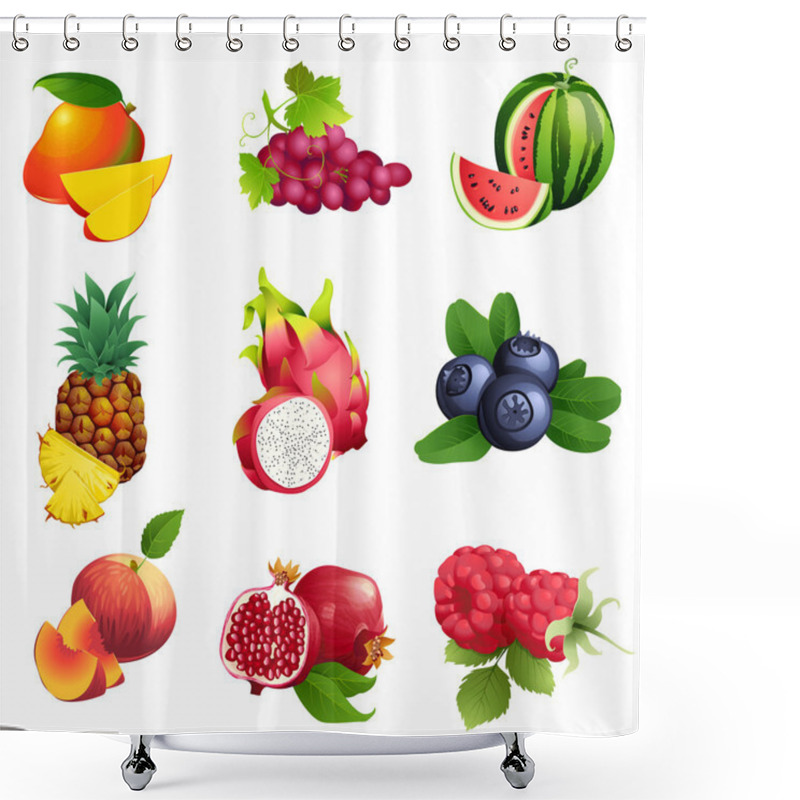 Personality  Set Of Fruits And Berries With Leaves Shower Curtains