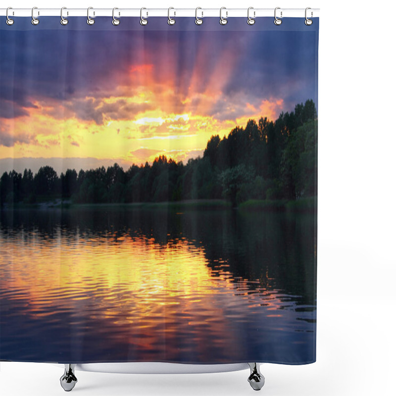 Personality  Sunset Over Lake Shower Curtains