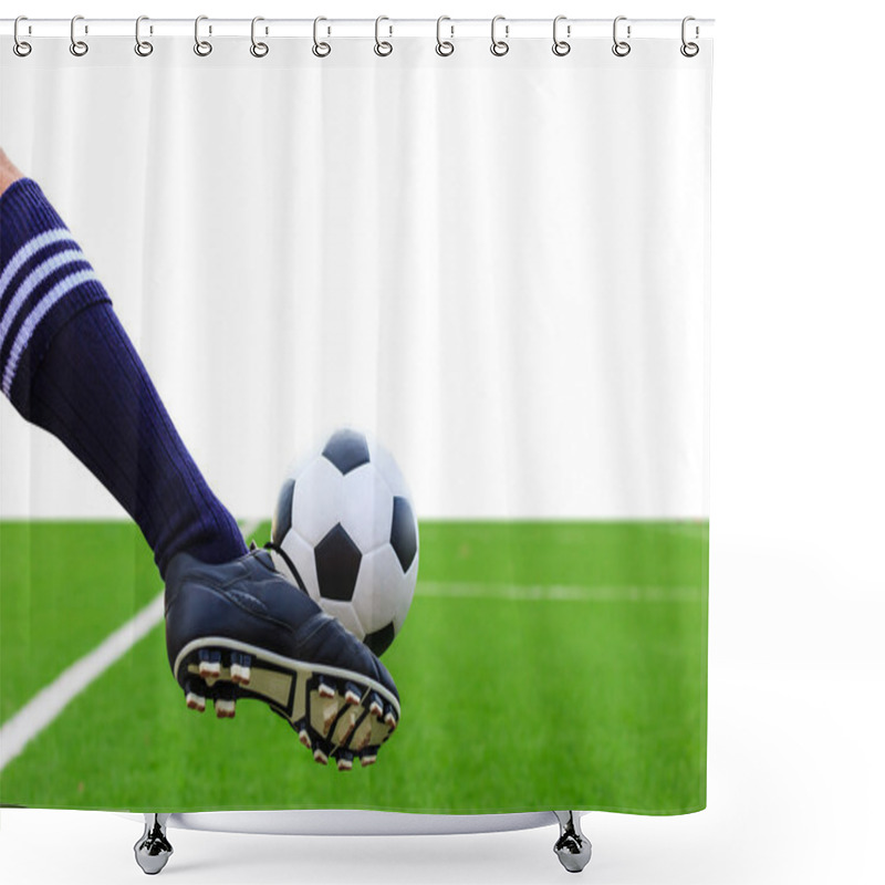 Personality  Foot Kicking Soccer Ball Isolated With Clipping Path Shower Curtains