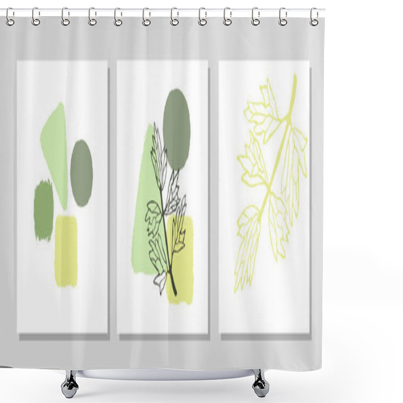 Personality  Set With Collage Modern Poster With Abstract Shapes And Illustration Of Plant Shower Curtains