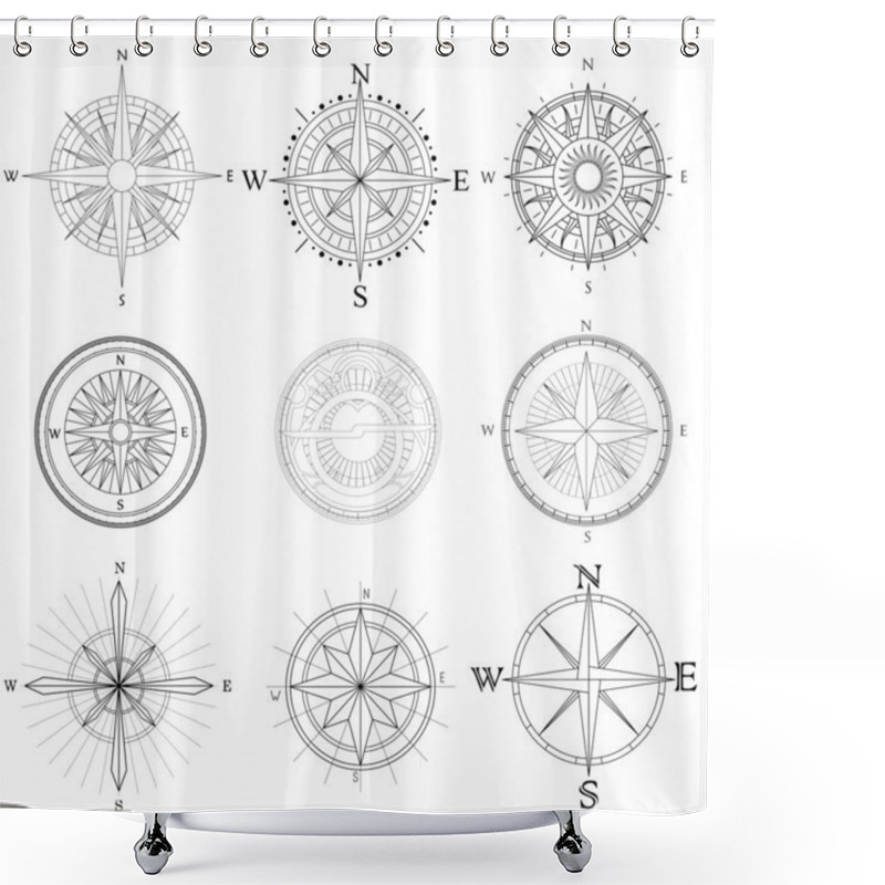 Personality  Set Illustration Of Artistic Compass. Shower Curtains