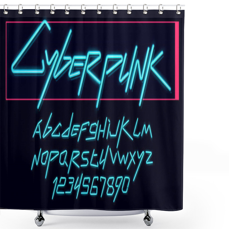 Personality  Vector Neon Cyber Font And Alphabet. Luminescent Cyberpunk 2077 Font.  Shower Curtains